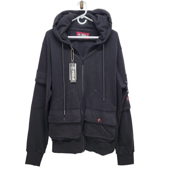 Preme Black  With Multiple Utility Pockets Full-Zip Hoodie Size L - Picture 1 of 14